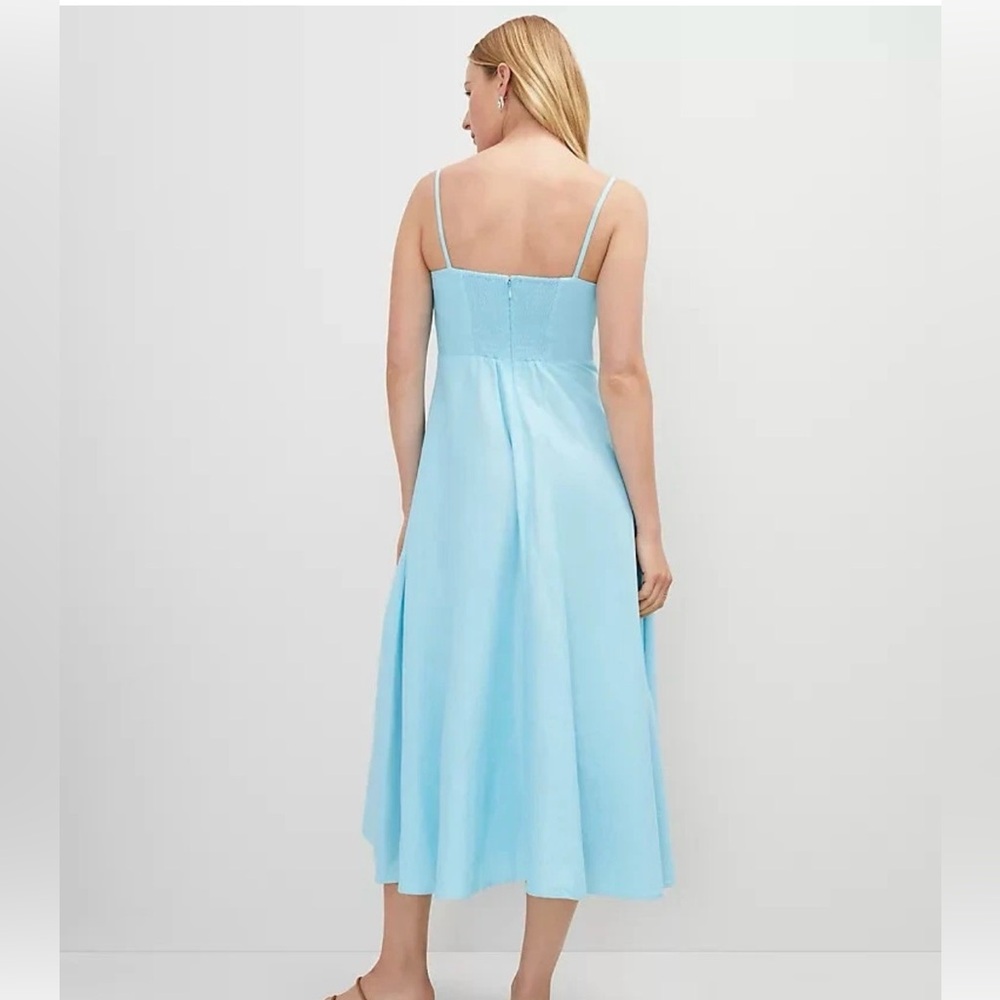 NWT $169 Ann Taylor linen blend midi dress in Gulf stream blue sz 2 - Picture 2 of 3